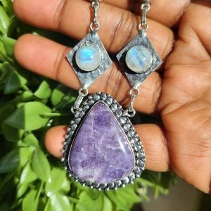 Lepidolite / Rainbow Moonstone / Crystal Necklace / Beautiful Flash